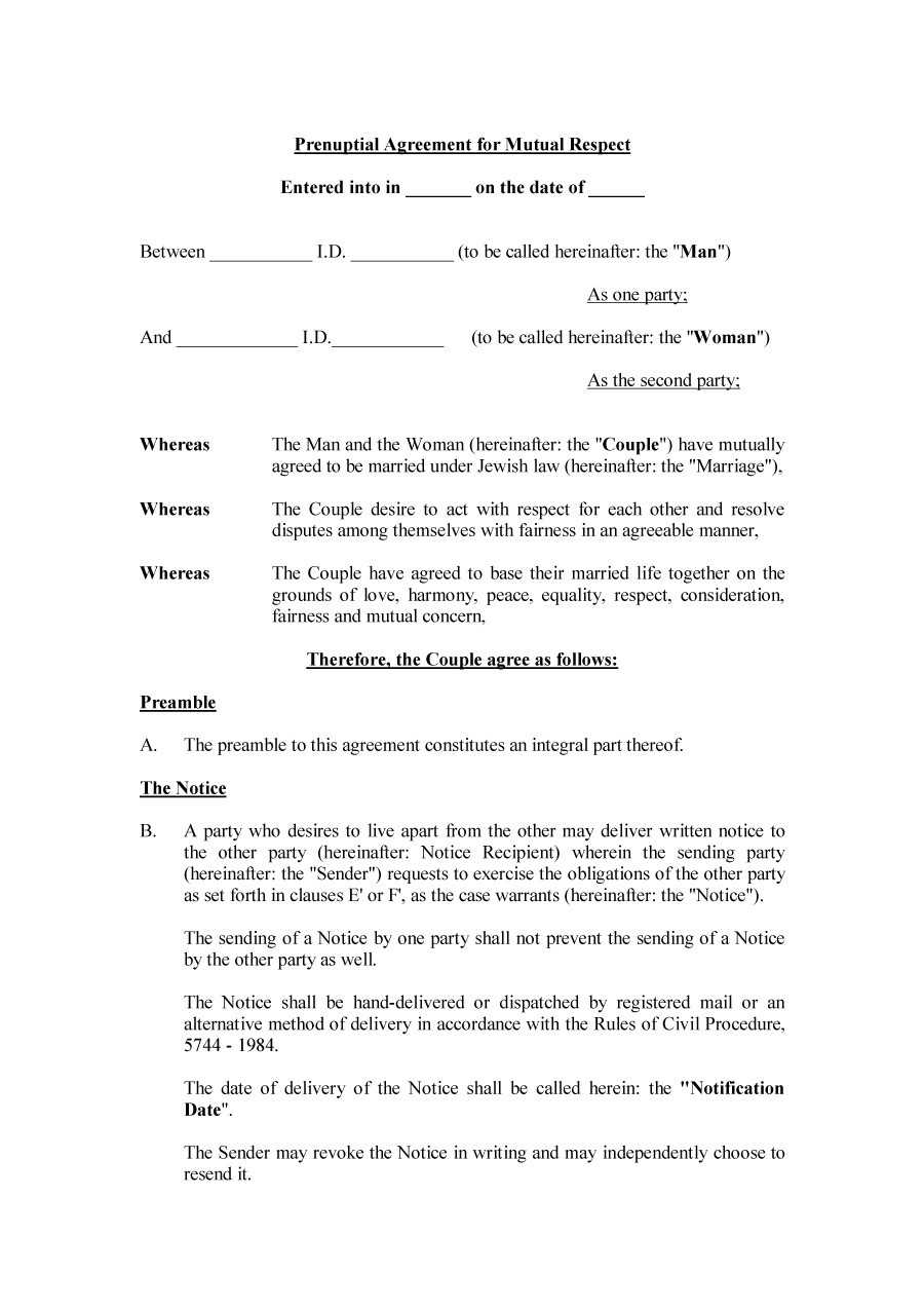 printable prenuptial agreement sample
