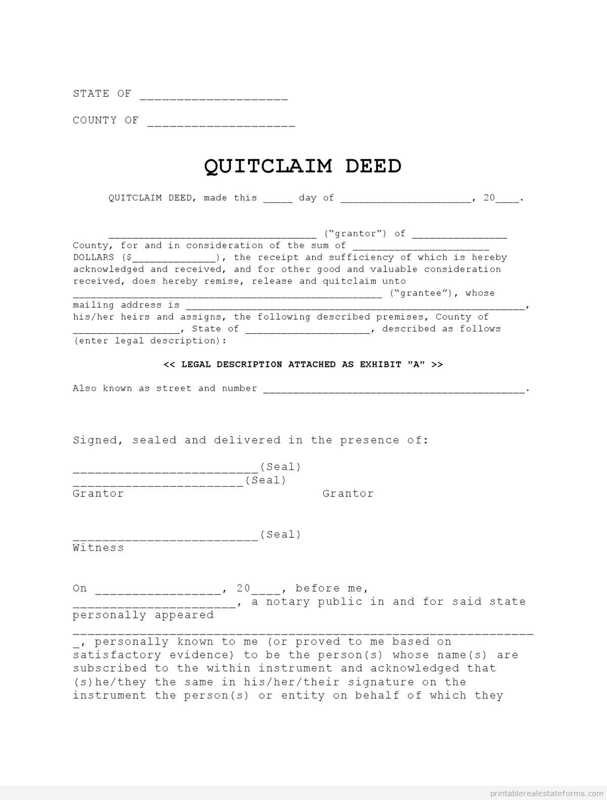 printable quit claim deed