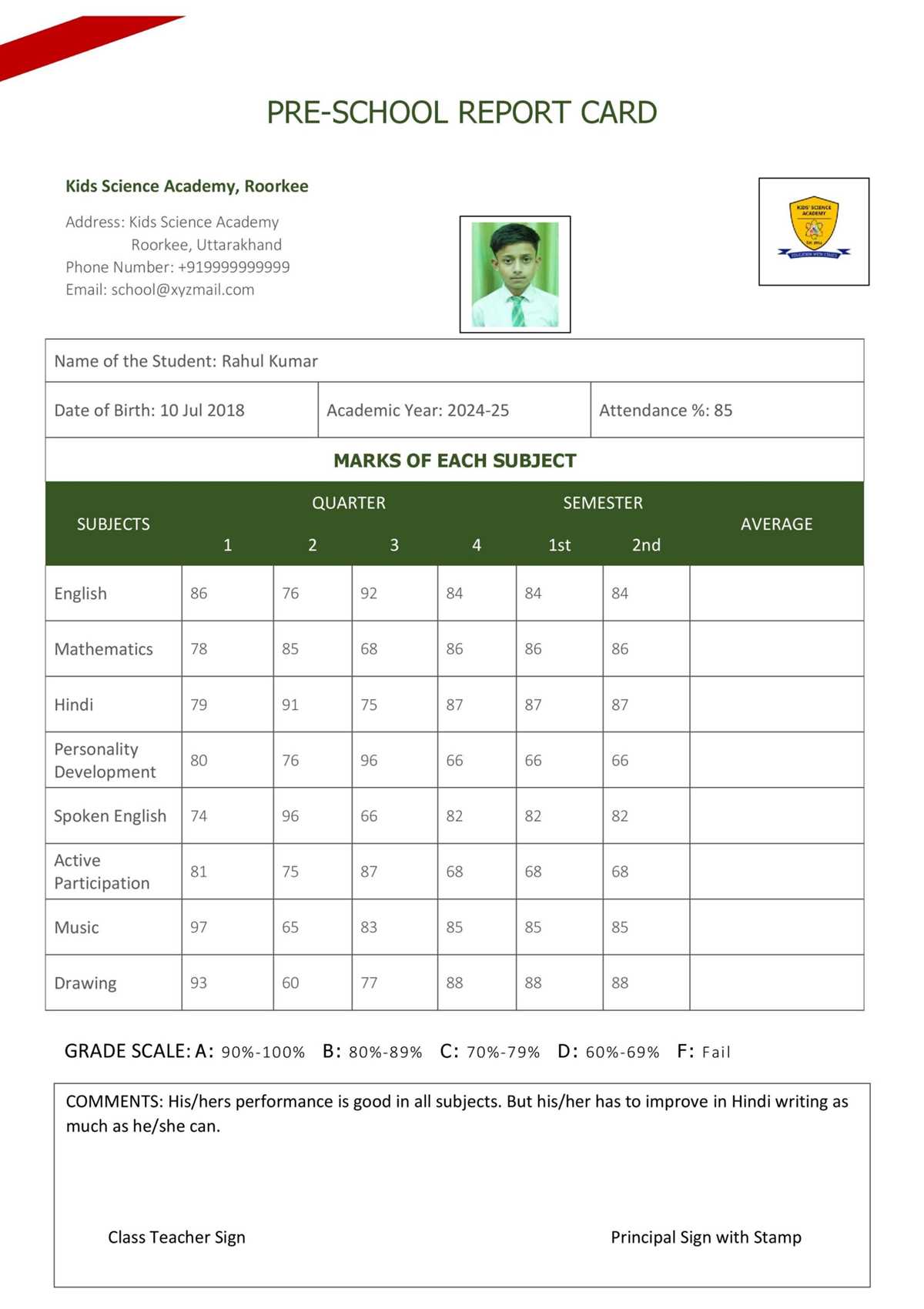 printable report cards