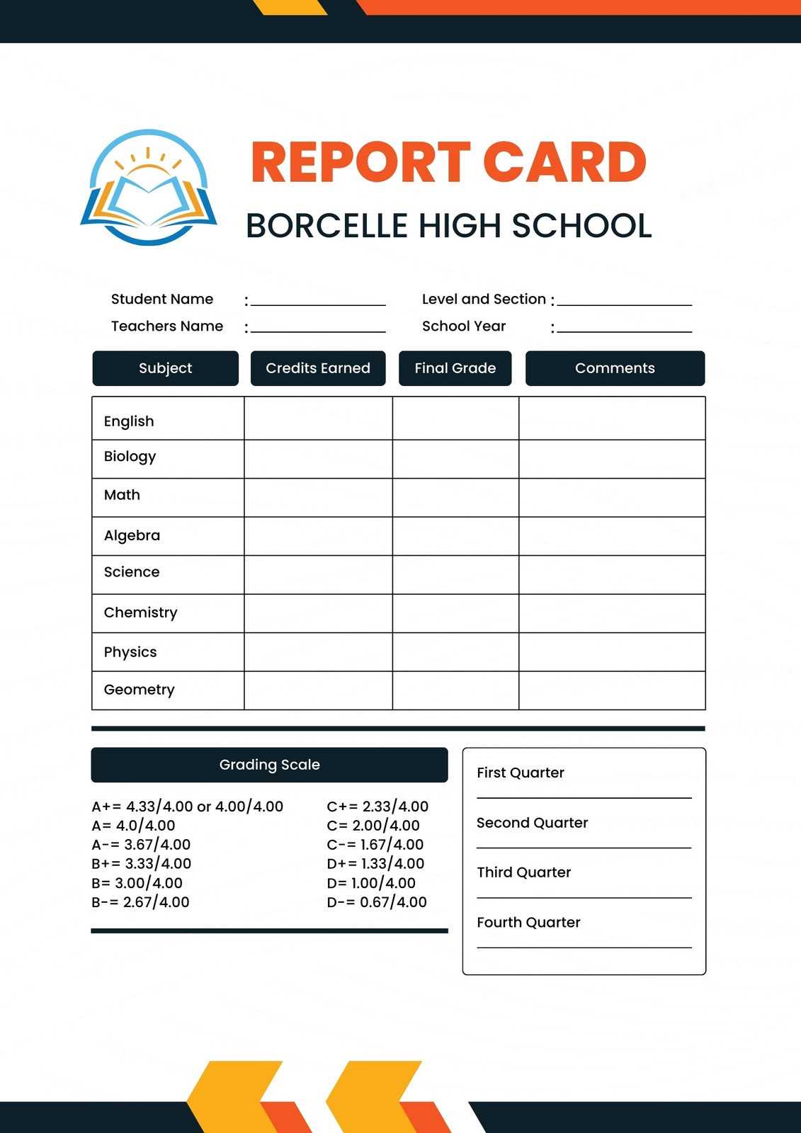 printable report cards
