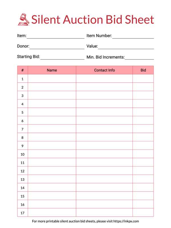 printable silent auction bid sheets