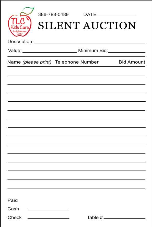 printable silent auction bid sheets