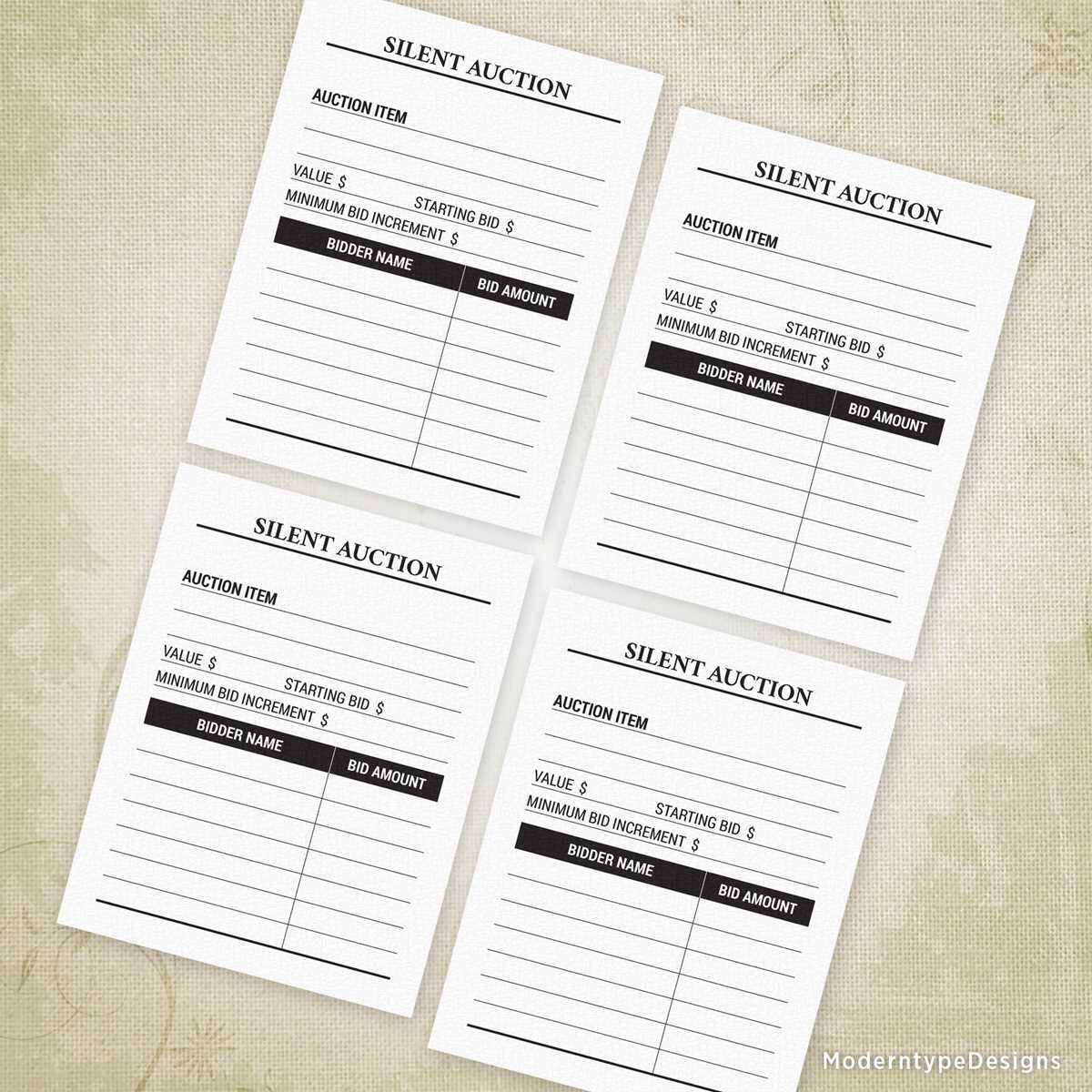 printable silent auction bid sheets