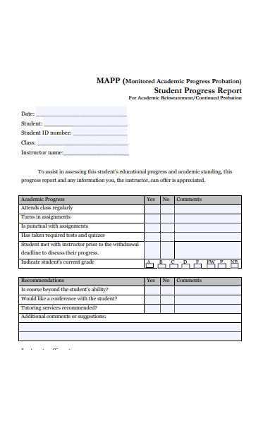 printable student progress report template