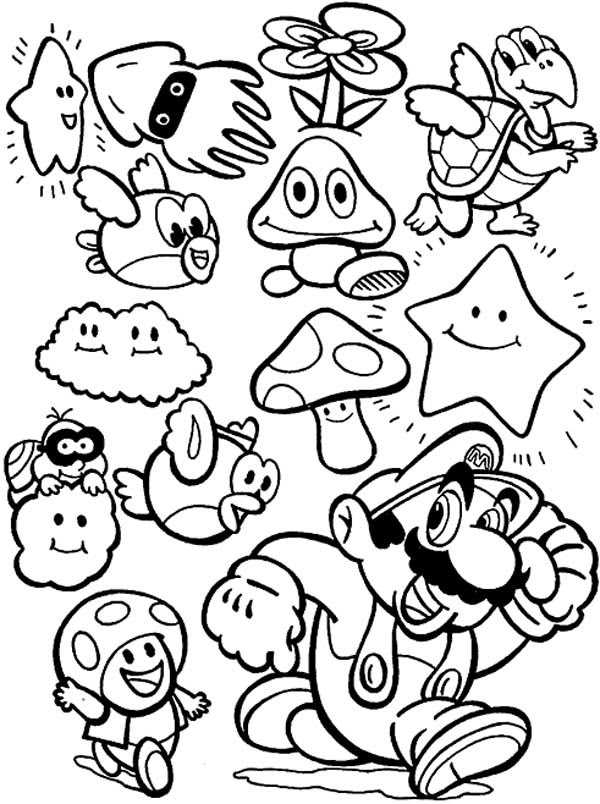 printable super mario characters coloring pages