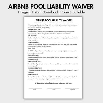 printable swimming pool waiver template