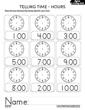 printable telling time worksheets