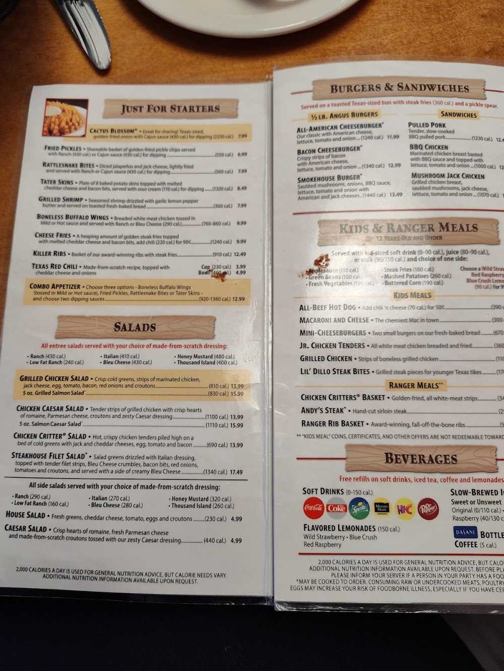 printable texas roadhouse menu