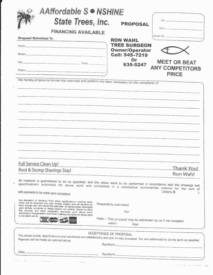 printable tree service estimate template