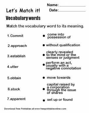 printable vocabulary worksheets
