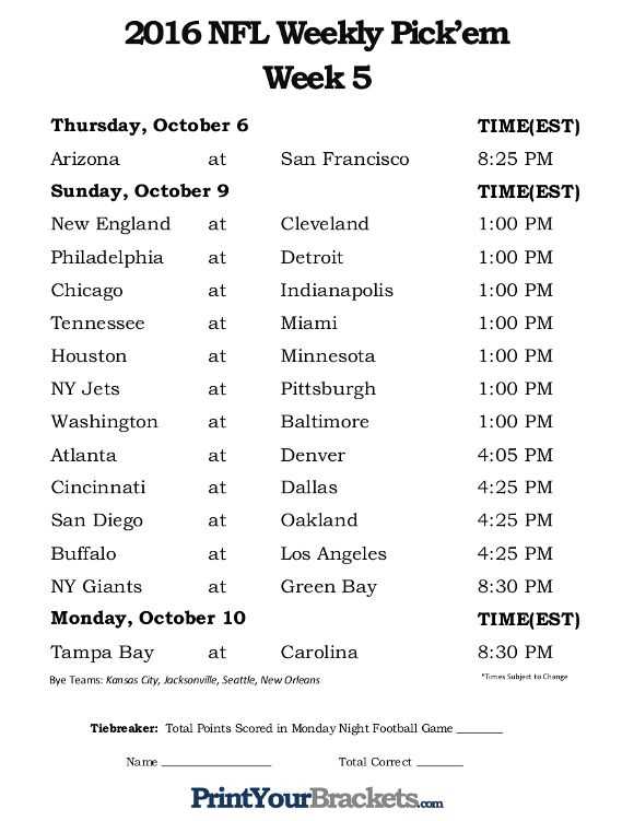 printable week 5 nfl schedule