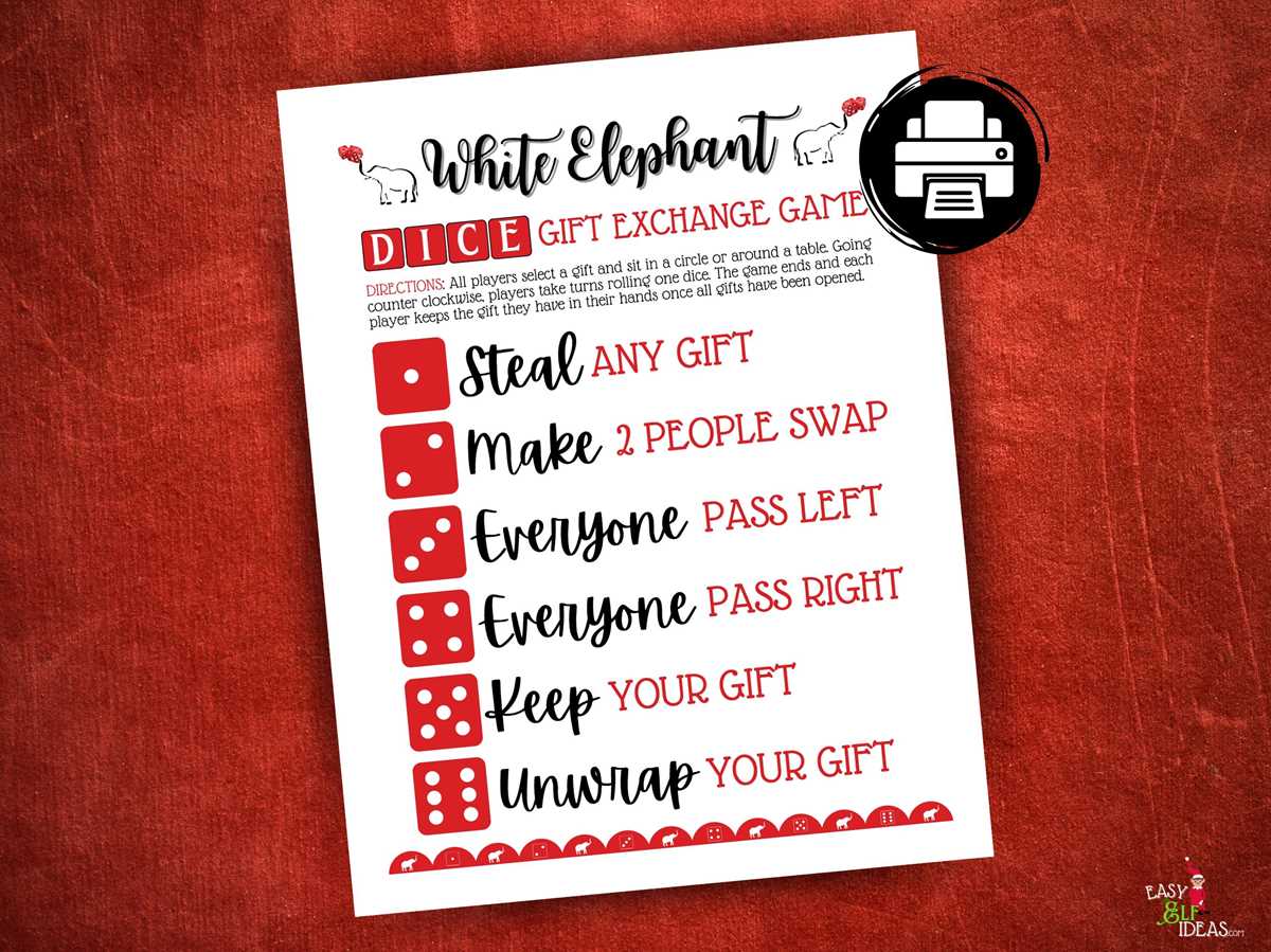 printable white elephant game