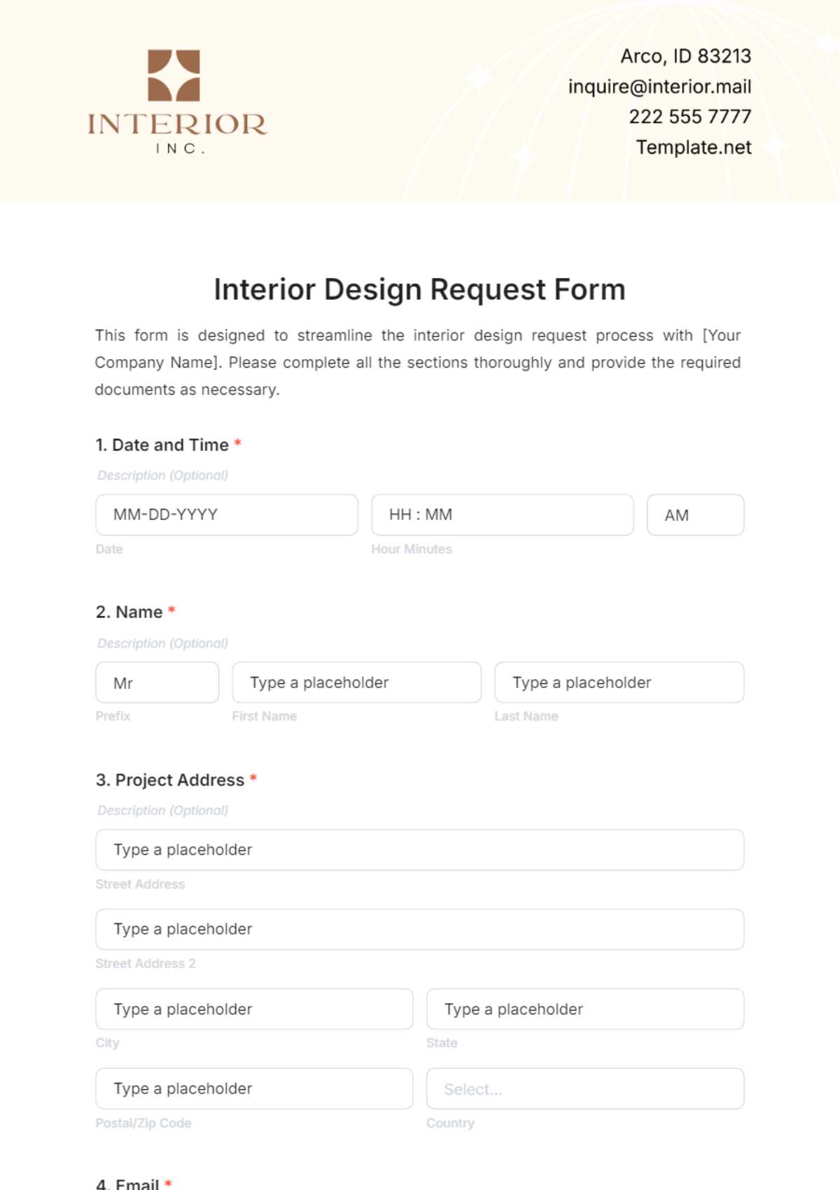 residential interior design job applications form printable