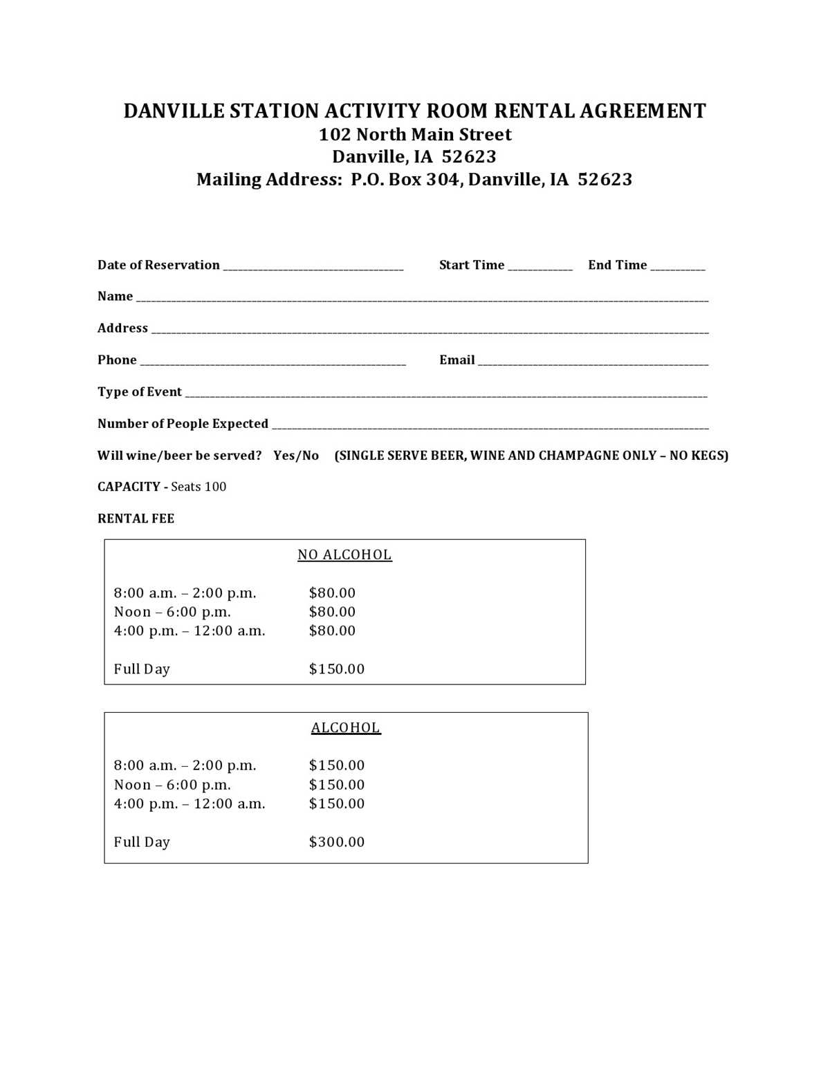room rental agreement template free printable