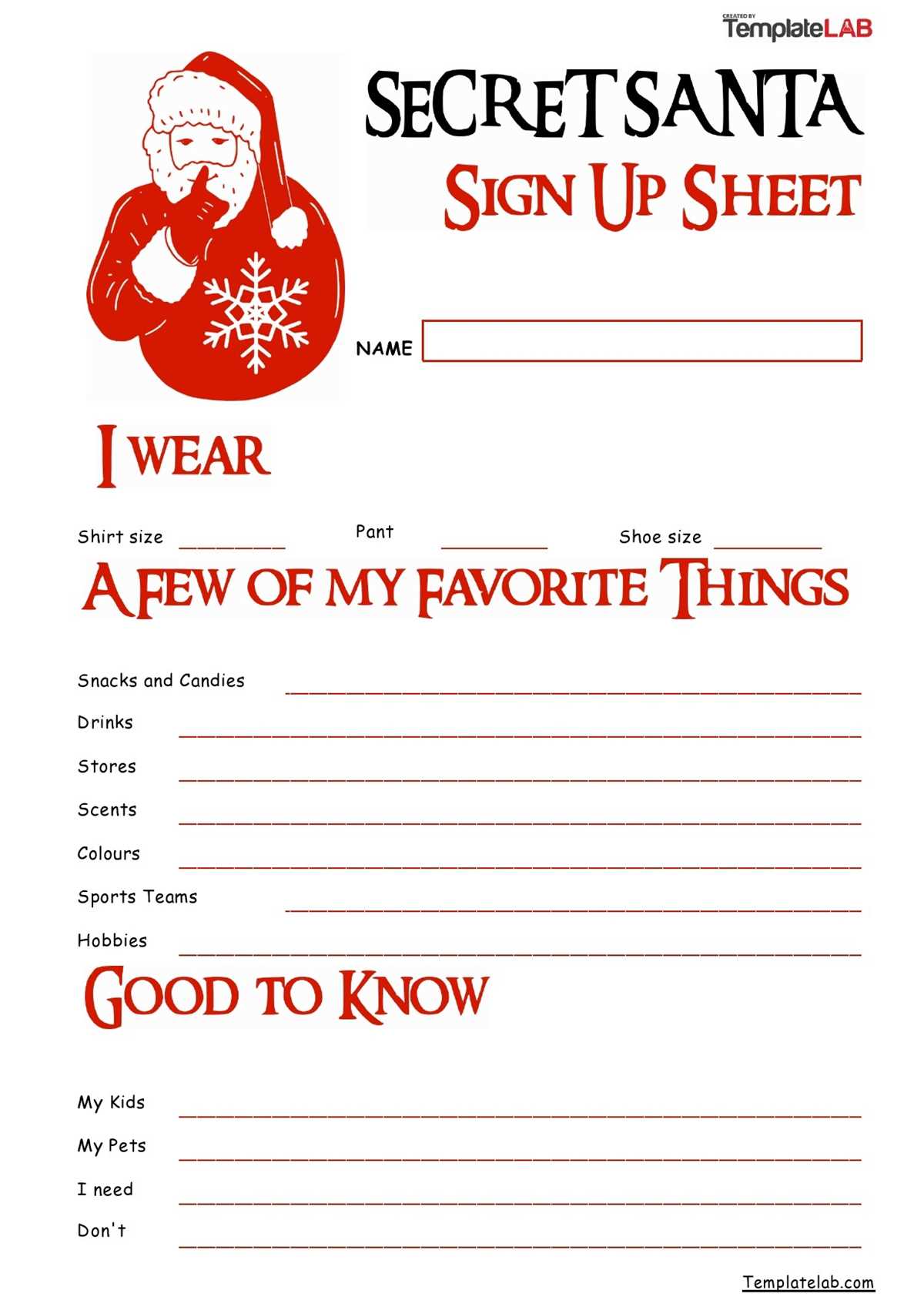 secret santa form printable