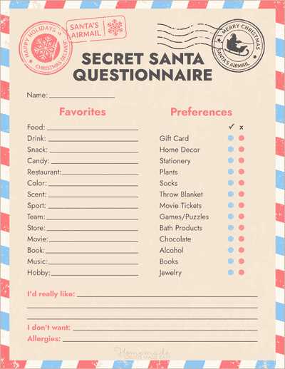 secret santa questionnaire for coworkers free printable