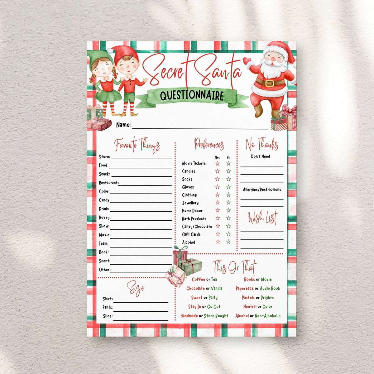 secret santa questionnaire free printable