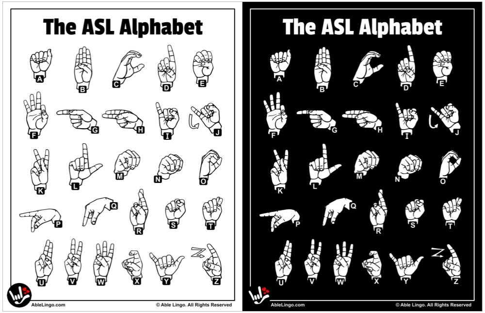 sign language alphabet chart free printable