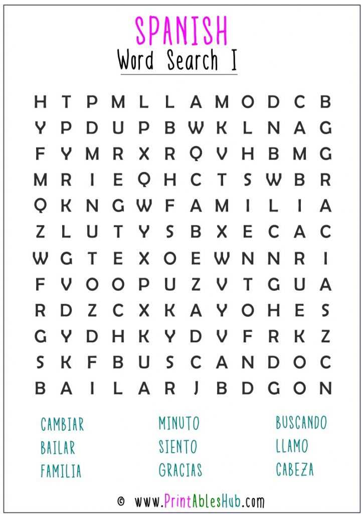 spanish word search free printable