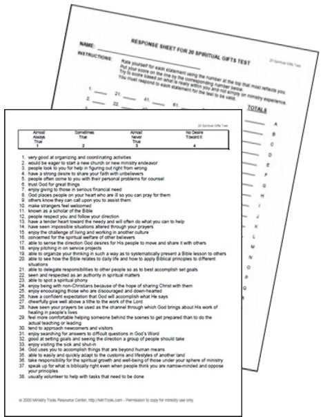 spiritual gift assessment test printable