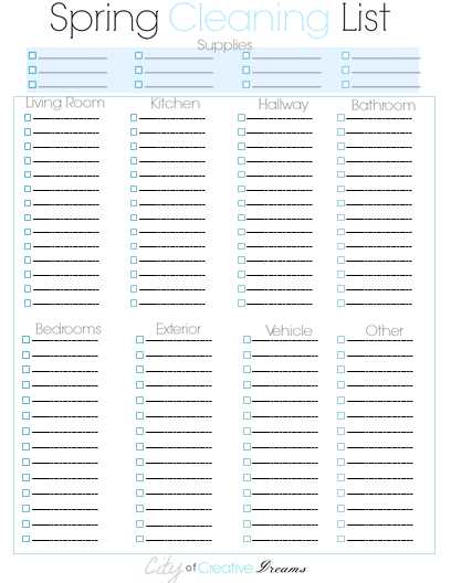spring cleaning list printable