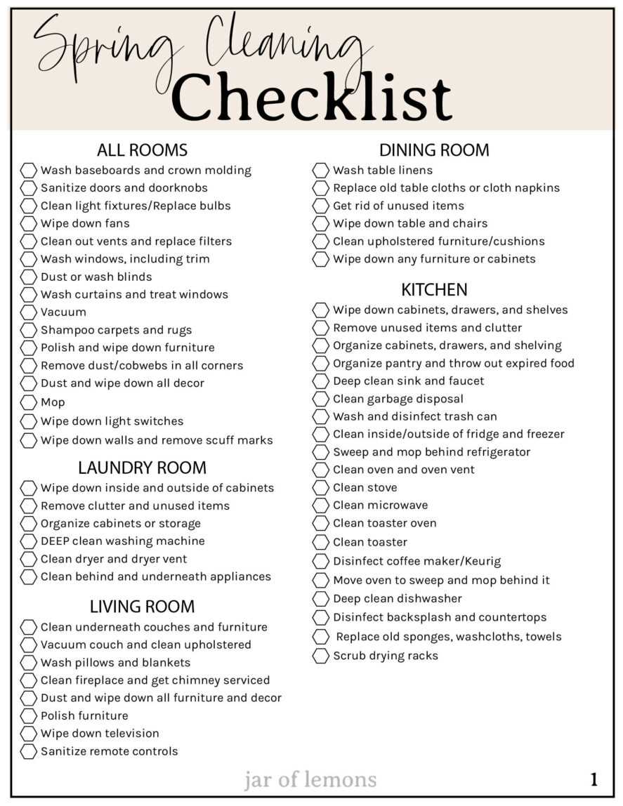 spring cleaning list printable