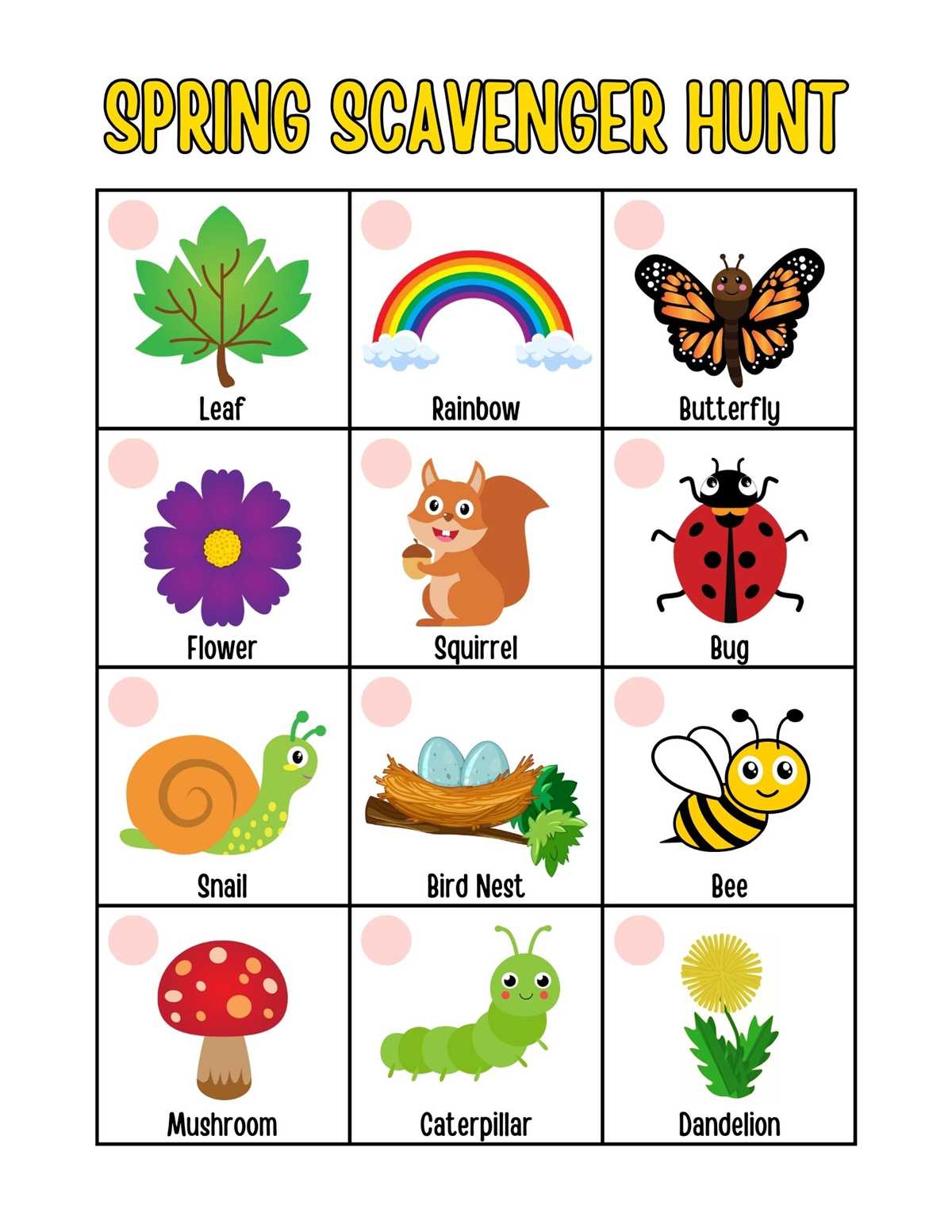 spring scavenger hunt printable