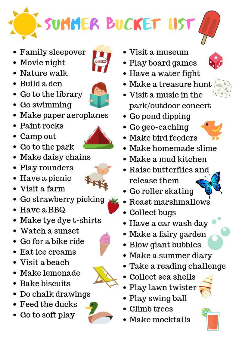 summer bucket list printable free