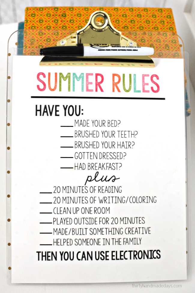 summer rules printable