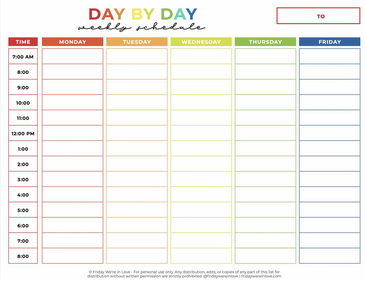summer schedule printable