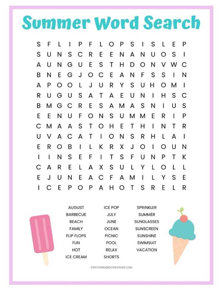 summer word search printable