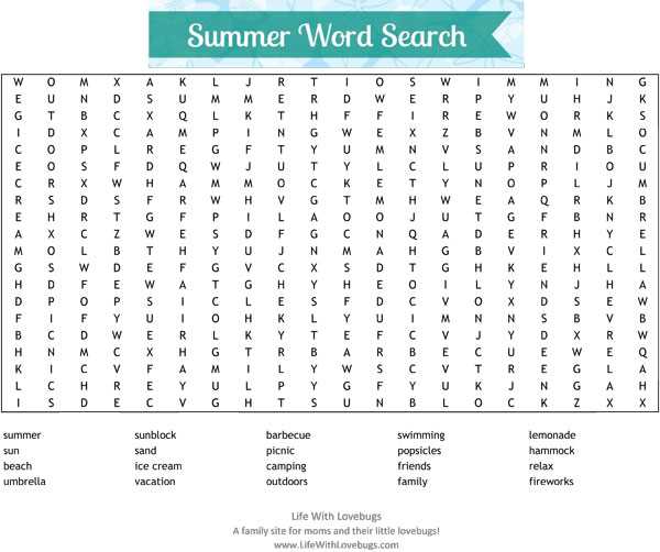 summer word search puzzles printable