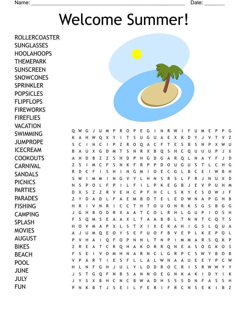 summer word search puzzles printable
