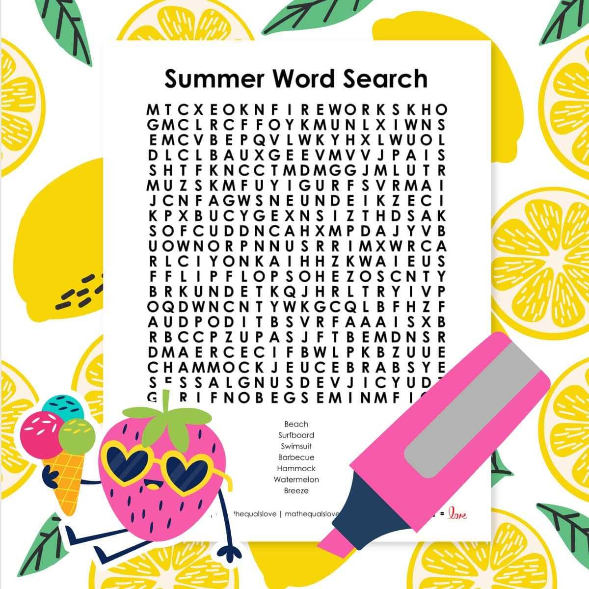 summertime word search printable