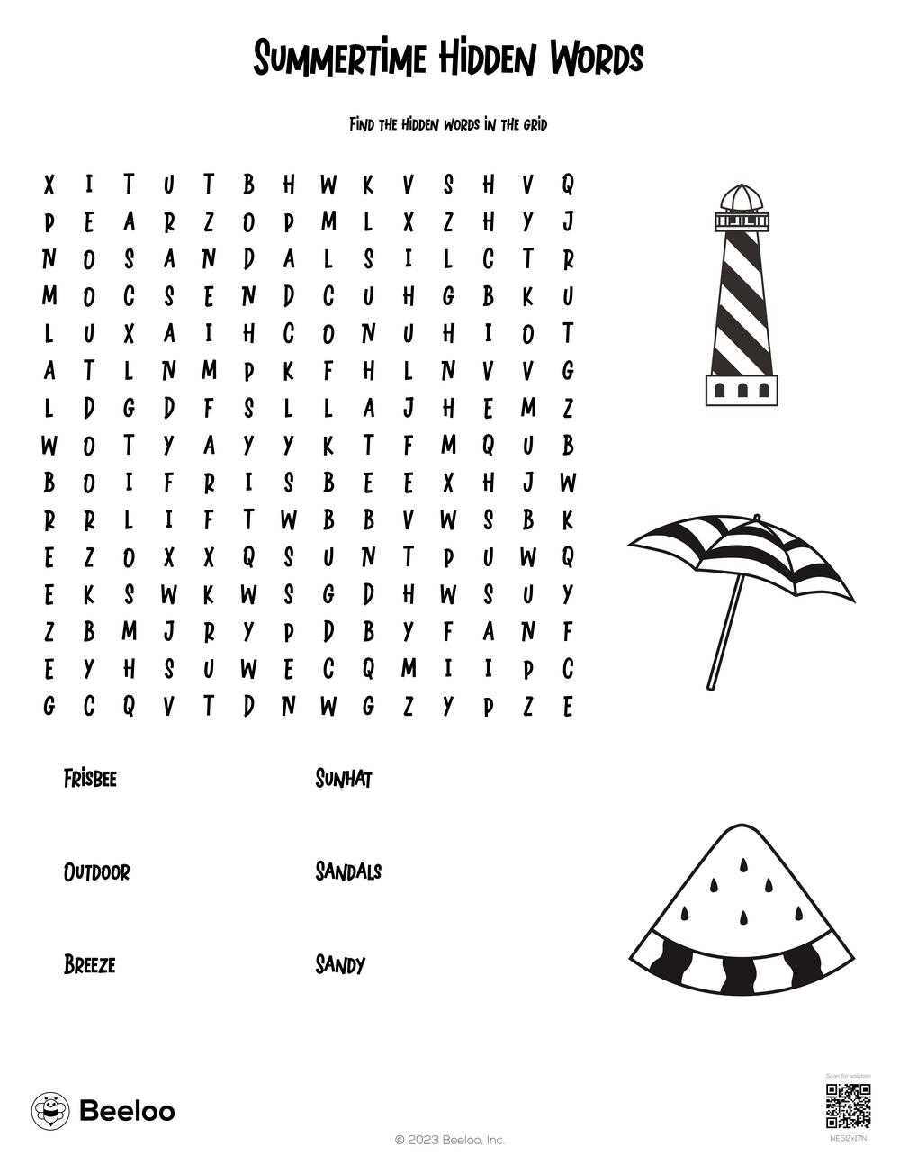 summertime word search printable
