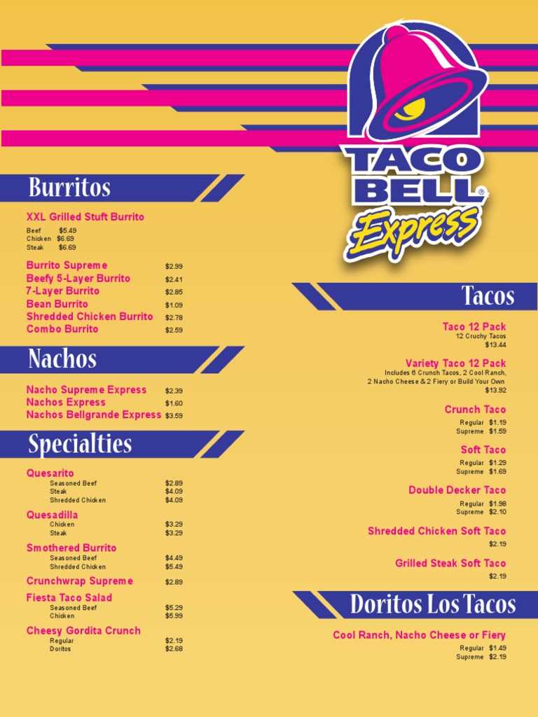 taco bell menu printable