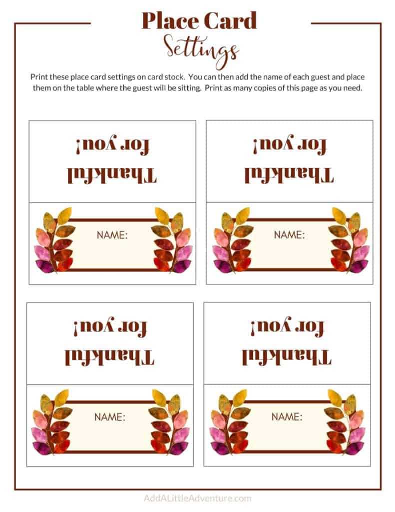 thanksgiving place cards printable free