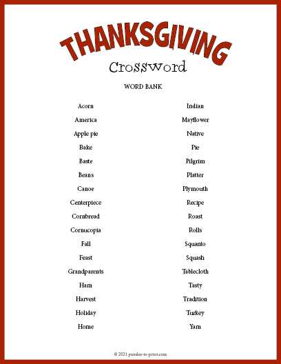 thanksgiving printable crossword puzzles