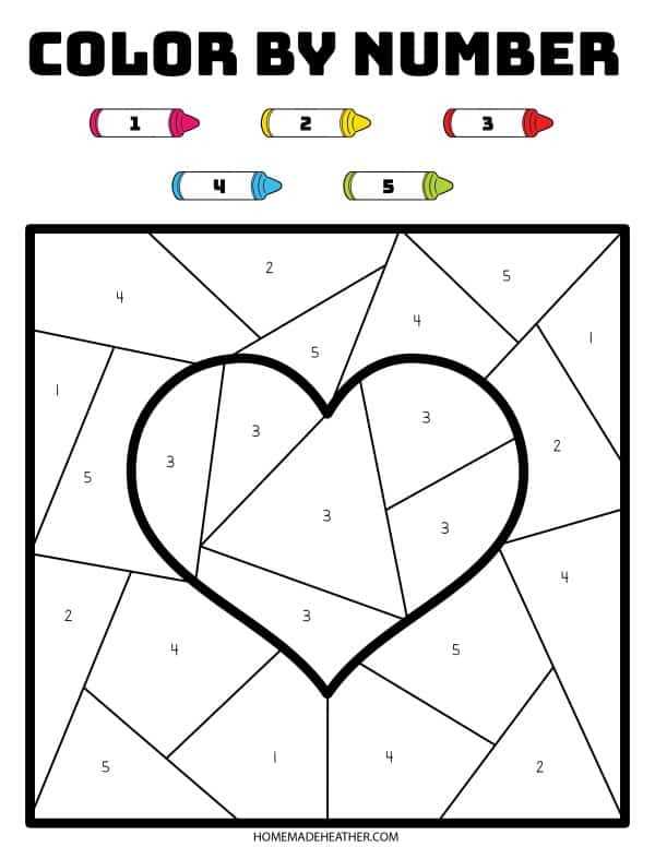 valentine color by number printable