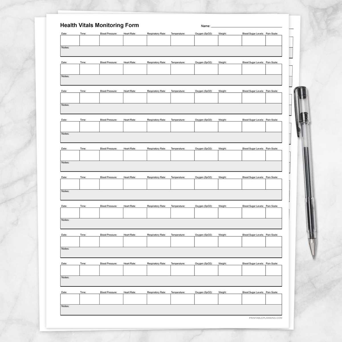 vitals sheet printable