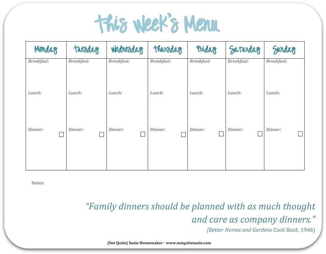 weekly menu printable