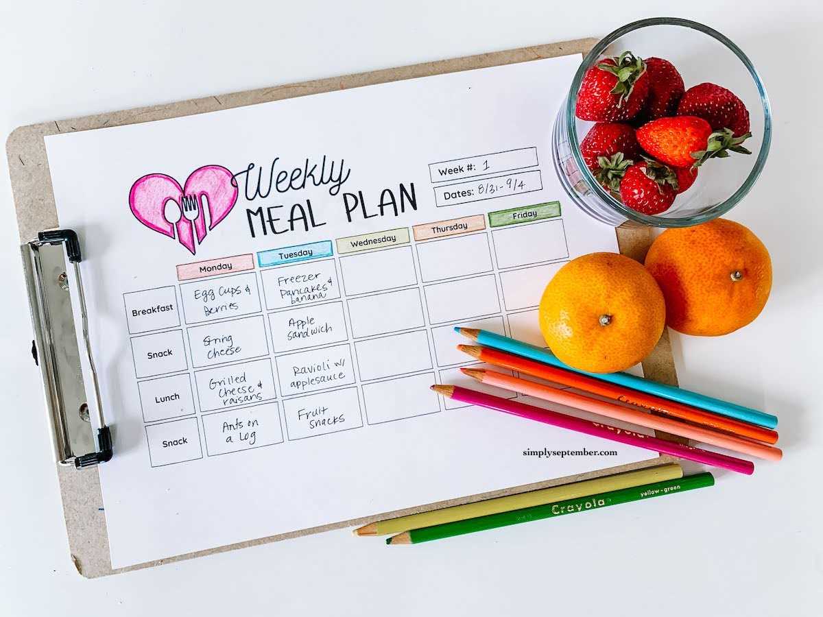 weekly menu printable