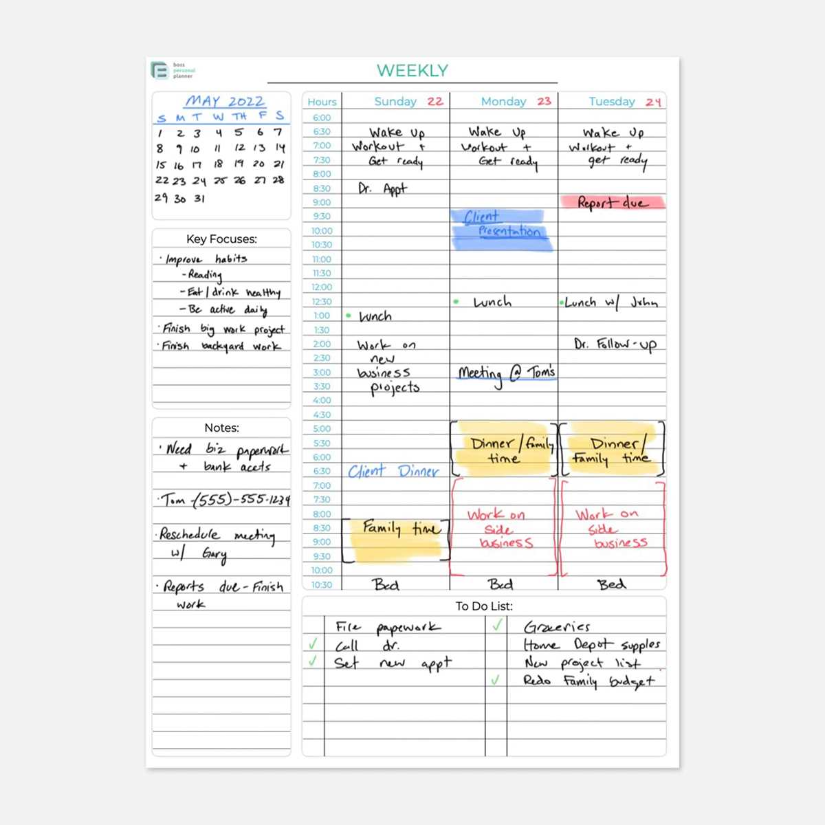 weekly planner hourly printable