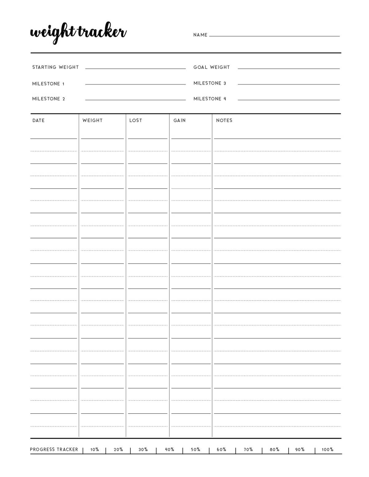 weight loss printable tracker