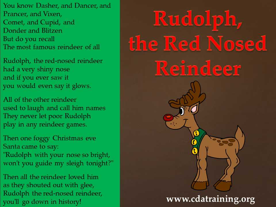words for rudolph the red nosed reindeer printable