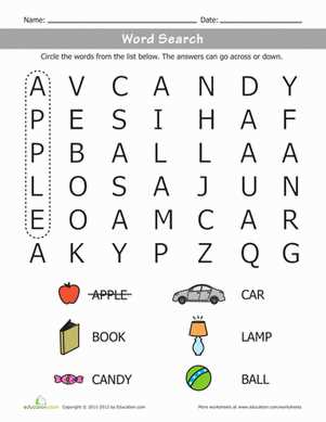 wordsearch for kindergarten printable