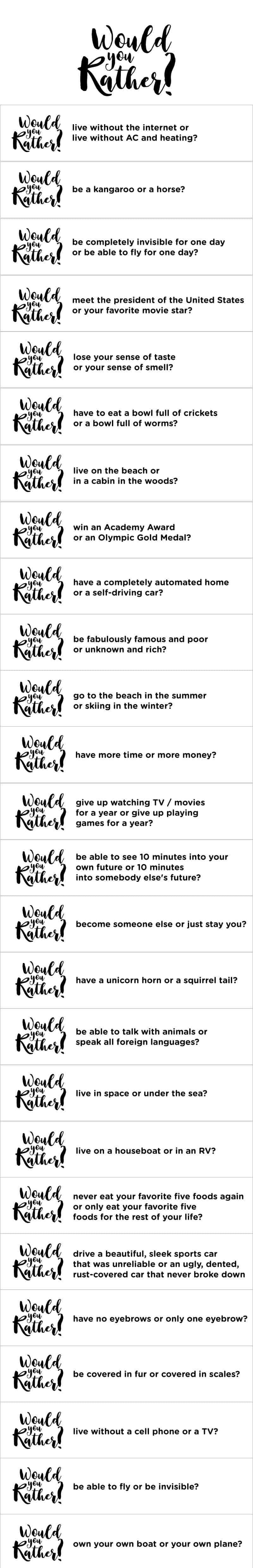 would you rather printable