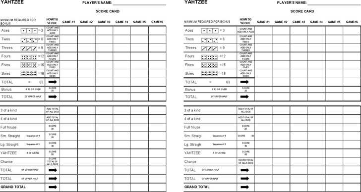 yahtzee score sheet free printable