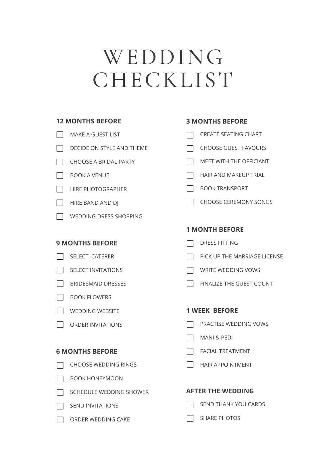 wedding ceremony checklist printable