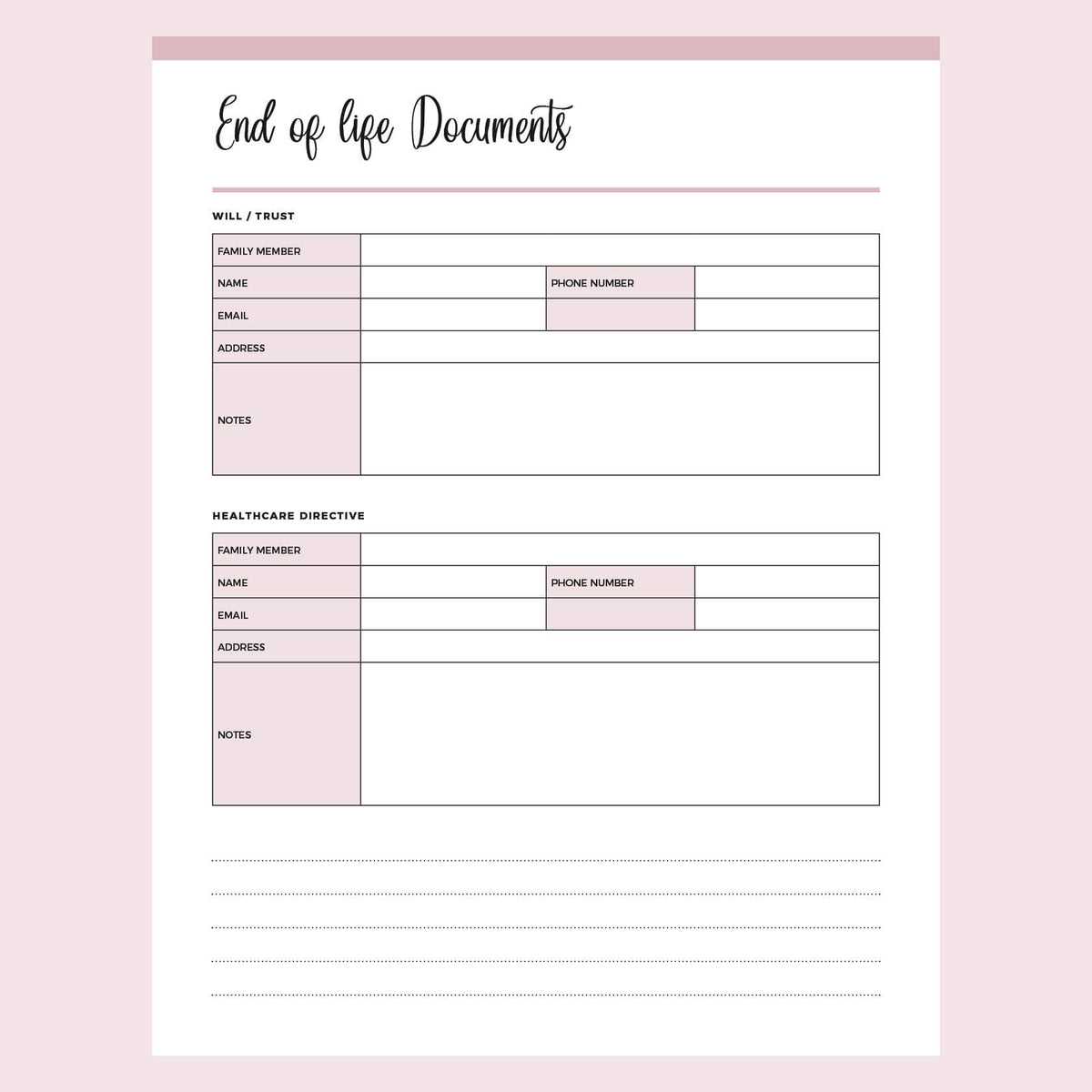 free printable end of life checklist